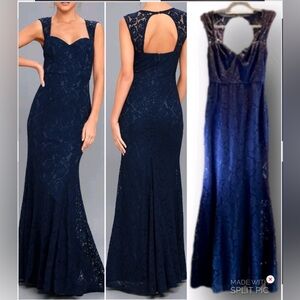 Lulus Rosetta Navy Blue Lace Maxi Mermaid Dress Small